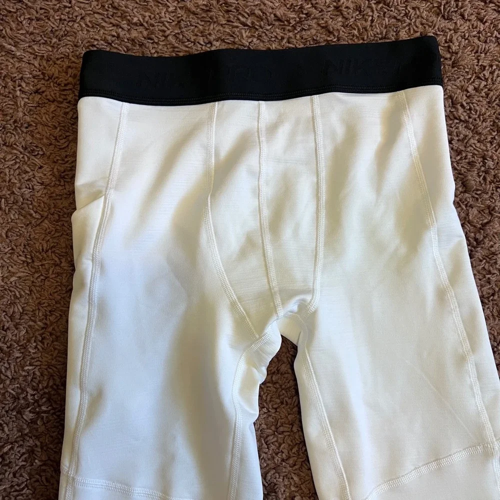 Nike Pro Dri-FIT Mens Compression‎ Tights White Black Striped Swoosh Large NWOT